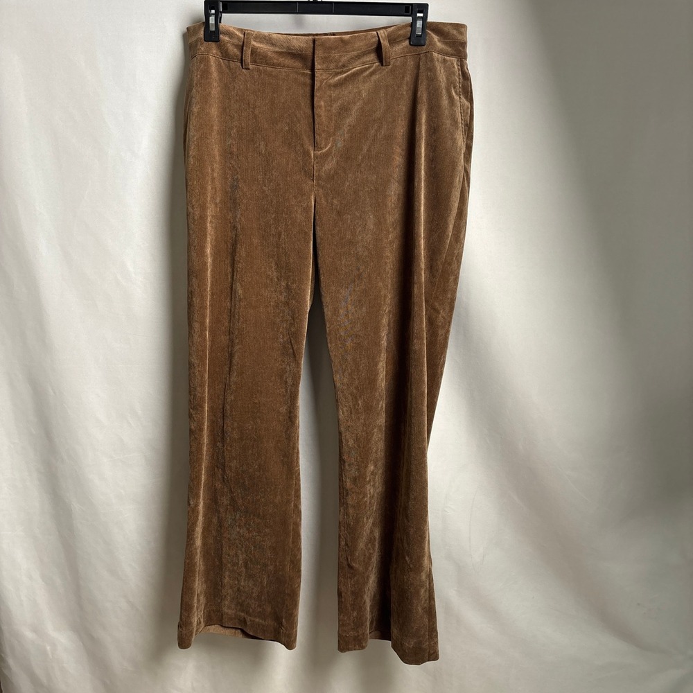 Coldwater Creek Brown Corduroy Wide Leg Pants W18 High Rise Stretch Trouser